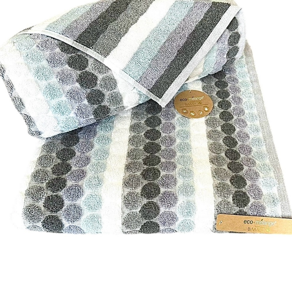 Eco-melange Bath Towels Set of 2 Gray Tones Circles Dots